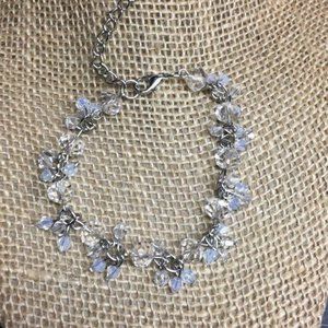Clear Iridescent Bracelet Faceted Dangle Silver Chain Adjustable Bling Glam